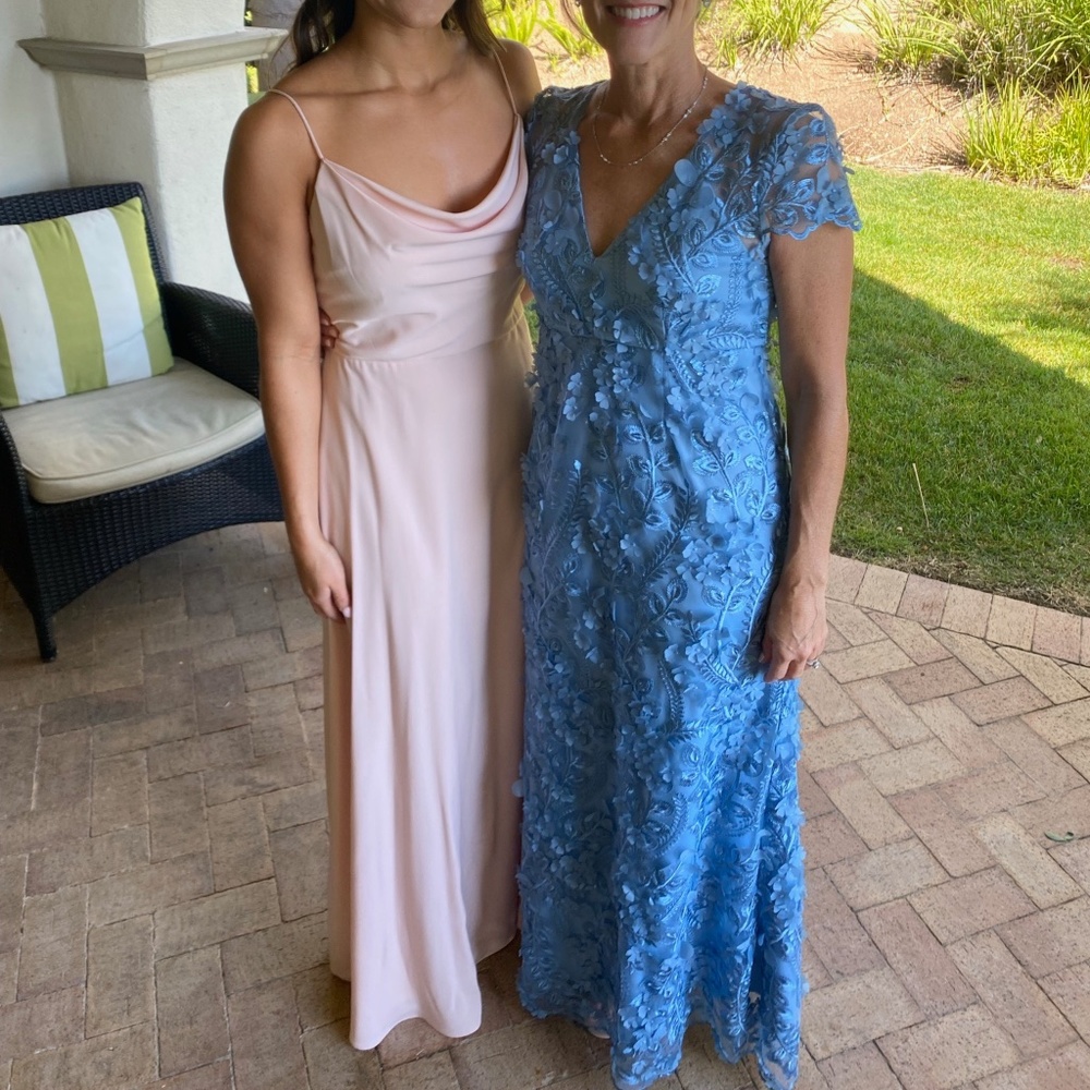 Formal light blue appliqué dress